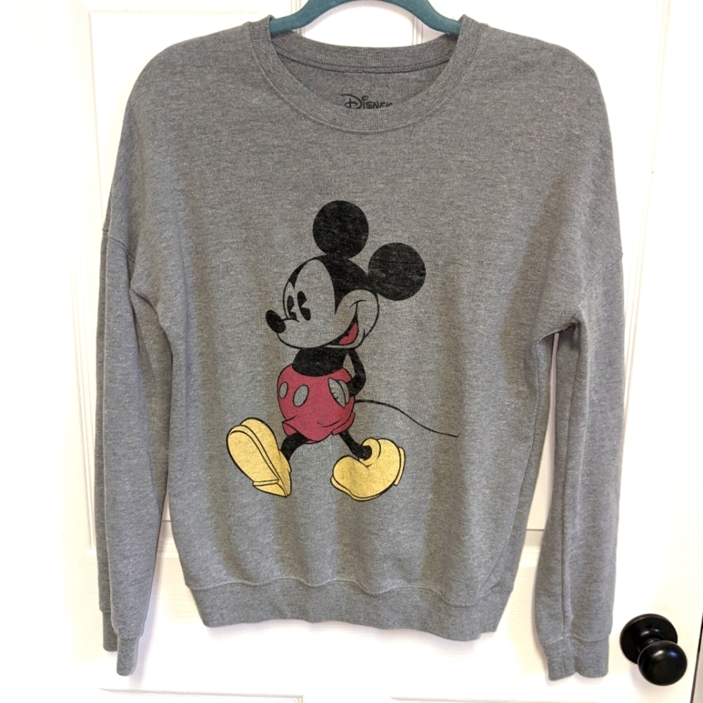 Disney Mickey Mouse Gray Sweatshirt Crew Neck Ladies Small EUC